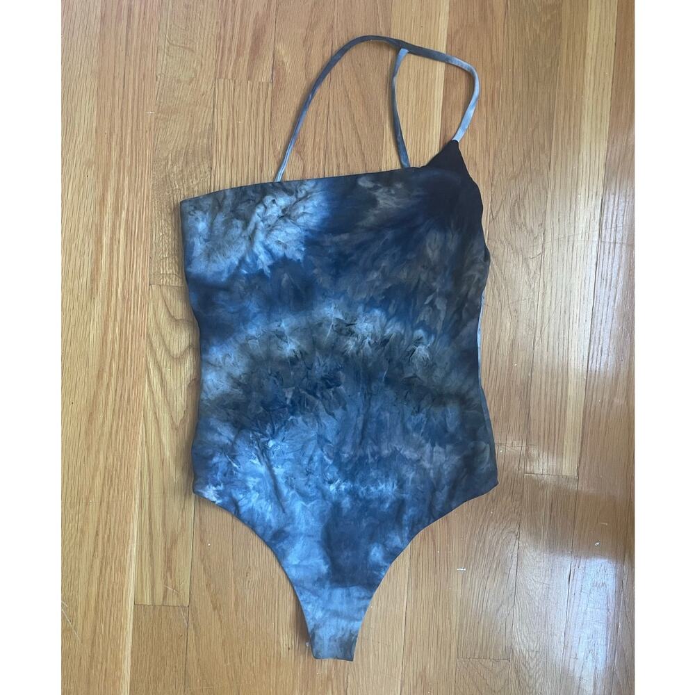 Tie Dye One Shoulder Bodysuit Navy Blue Thong Going Out Small Clubbing Boho